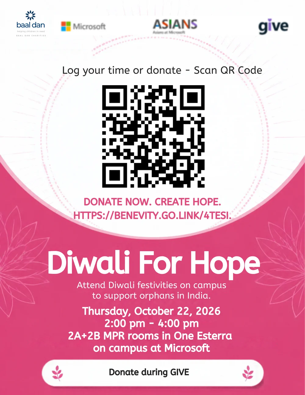 Microsoft Diwali celebration and fundraiser flyer for October 22