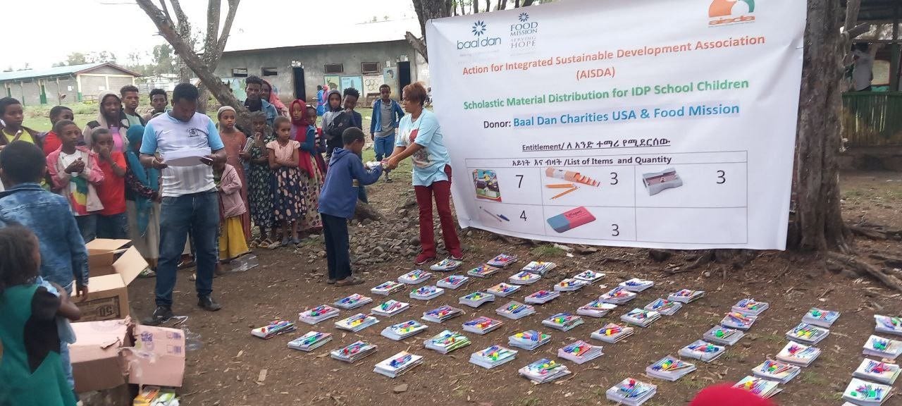 School supplies arranged for distribution to displaced children in Somalia