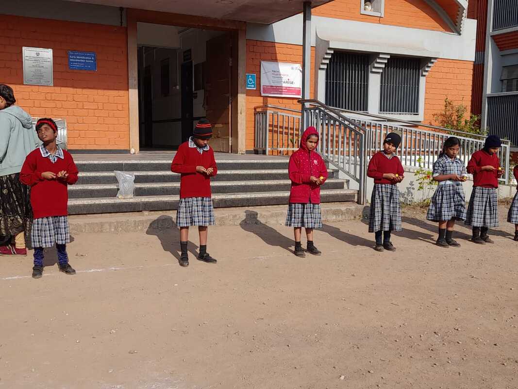 Students from Jagriti School for Blind Girls participating in an outdoor activity in India